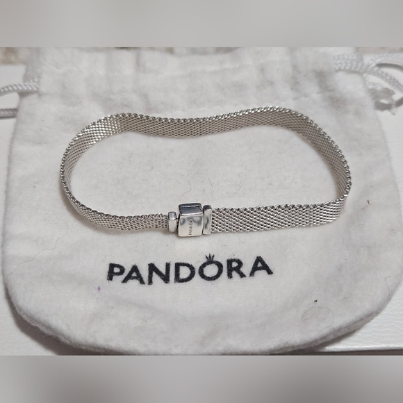 Pandora Reflections Sterling Silver Mesh Bracelet with Clasp Size 6.5" - Picture 1 of 7